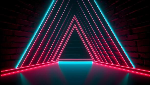 Futuristic Stage colorful neon lights stages room background and backdrop, empty podium for Product Display or Presentations, abstract modern, Perfect for Showcases and Modern Projects. 3D Rendering. photo