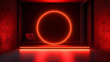 Futuristic Stage colorful neon lights stages room background and backdrop, empty podium for Product Display or Presentations, abstract modern, Perfect for Showcases and Modern Projects. 3D Rendering. photo