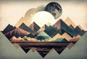 Grunge concept geometric mountains landscape. photo