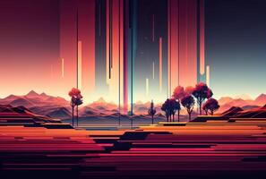 Distorted glitch geometric landscape. photo