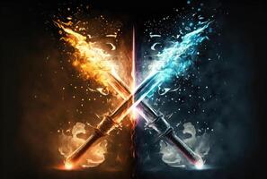 Fire sword vs. ice sword. photo