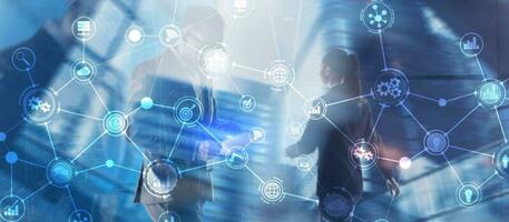 Workflow organisation structure on virtual screen. Business structure photo
