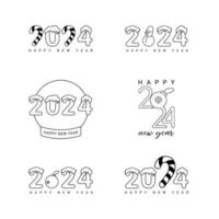 Vector illustration of a set of numbers 2024 with winter elements. Logo text design for New Year 2024 and Christmas. Stickers black 2024 no background only with a stroke.