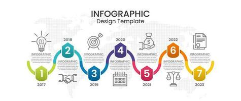 Colorful Timeline Infographic With Icon and World Map Silhouette Template vector