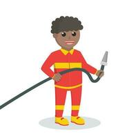 firefighter african holding water hose design character on white background vector