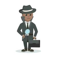 Spy african Hold Briefcase And Magnifying design character on white background vector