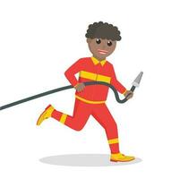 firefighter african run and holding water hose design character on white background vector