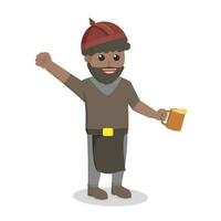 Ethnic Dwarf Warrior Holding Beer design character on white background vector