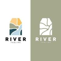 River Logo, Streamer Vector, River Bank, Mountains And Farm Design, Illustration Symbol Icon vector