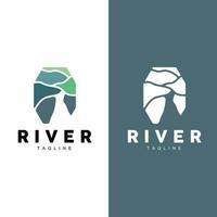 River Logo, Streamer Vector, River Bank, Mountains And Farm Design, Illustration Symbol Icon vector