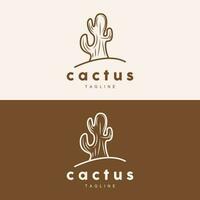 Cactus Logo, Simple Line Cactus Design, Green Plant Vector, Icon, Symbol, Illustration vector