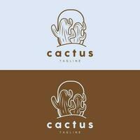 Cactus Logo, Simple Line Cactus Design, Green Plant Vector, Icon, Symbol, Illustration vector