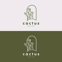 Cactus Logo, Simple Line Cactus Design, Green Plant Vector, Icon, Symbol, Illustration vector
