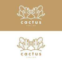 Cactus Logo, Simple Line Cactus Design, Green Plant Vector, Icon, Symbol, Illustration vector