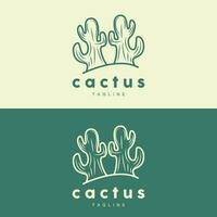 Cactus Logo, Simple Line Cactus Design, Green Plant Vector, Icon, Symbol, Illustration vector