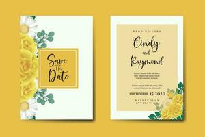 Wedding invitation frame set, floral watercolor Digital hand drawn Yellow Rose Flower design Invitation Card Template vector