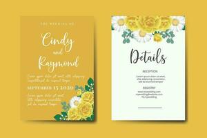 Wedding invitation frame set, floral watercolor Digital hand drawn Yellow Rose Flower design Invitation Card Template vector