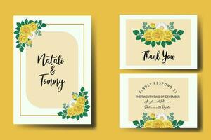 Wedding invitation frame set, floral watercolor Digital hand drawn Yellow Rose Flower design Invitation Card Template vector