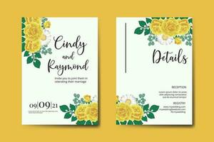 Wedding invitation frame set, floral watercolor Digital hand drawn Yellow Rose Flower design Invitation Card Template vector