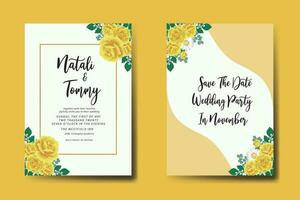 Wedding invitation frame set, floral watercolor Digital hand drawn Yellow Rose Flower design Invitation Card Template vector