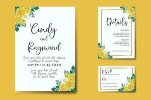 Wedding invitation frame set, floral watercolor Digital hand drawn Yellow Rose Flower design Invitation Card Template vector