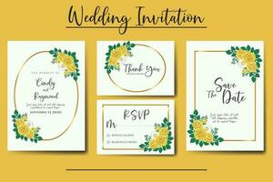 Wedding invitation frame set, floral watercolor Digital hand drawn Yellow Rose Flower design Invitation Card Template vector