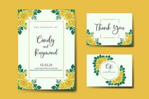 Wedding invitation frame set, floral watercolor Digital hand drawn Yellow Rose Flower design Invitation Card Template vector