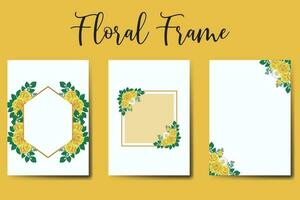 Wedding invitation frame set, floral watercolor Digital hand drawn Yellow Rose Flower design Invitation Card Template vector