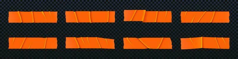 Realistic orange paper duct tape vector strip set