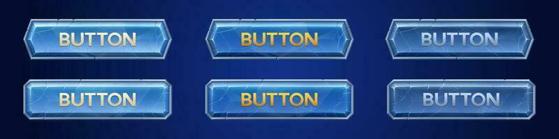 Medieval ui game scratched button, silver frame vector