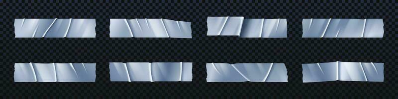 Realistic silver paper duct tape vector strip set