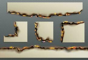 Isolated burn paper page edge with fire effect vector