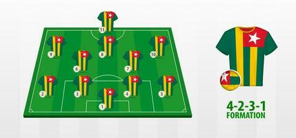 Togo National Football Team Formation on Football Field. vector