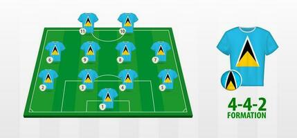 Saint Lucia National Football Team Formation on Football Field. vector