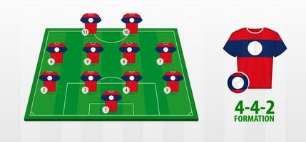 Laos National Football Team Formation on Football Field. vector