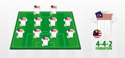 Malaysia National Football Team Formation on Football Field. vector