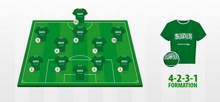 Saudi Arabia National Football Team Formation on Football Field. vector