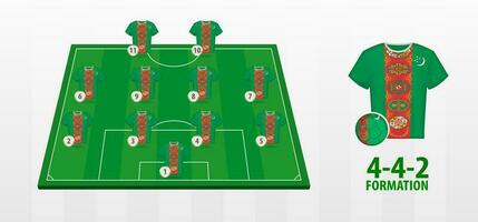 Turkmenistan National Football Team Formation on Football Field. vector
