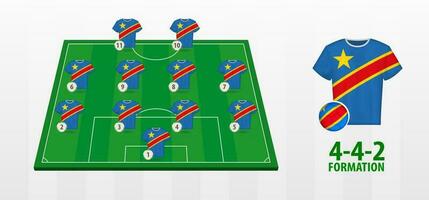 DR Congo National Football Team Formation on Football Field. vector