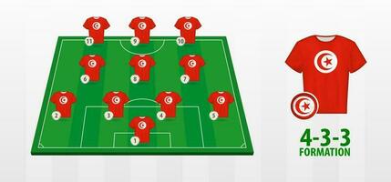 Tunisia National Football Team Formation on Football Field. vector