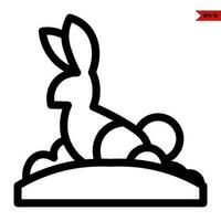 Conejo en colina con césped línea icono vector