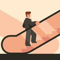 Businessman On An Escalator, Isolated Background. vector