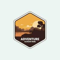 Mountain label. Hiking emblem, mountain emblem badge and outdoor hill travel label. Tourism logo. adventure logo. vector