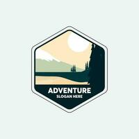 Mountain label. Hiking emblem, mountain emblem badge and outdoor hill travel label. Tourism logo. adventure logo. vector