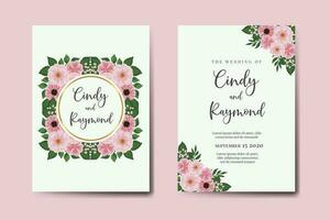 Wedding invitation frame set, floral watercolor Digital hand drawn Pink Flower design Invitation Card Template vector