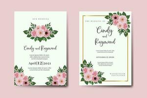 Wedding invitation frame set, floral watercolor Digital hand drawn Pink Flower design Invitation Card Template vector