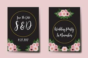 Wedding invitation frame set, floral watercolor Digital hand drawn Pink Flower design Invitation Card Template vector