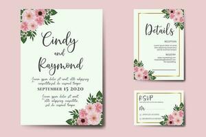 Wedding invitation frame set, floral watercolor Digital hand drawn Pink Flower design Invitation Card Template vector