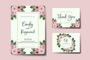 Wedding invitation frame set, floral watercolor Digital hand drawn Pink Flower design Invitation Card Template vector