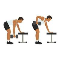 Man doing Single arm bent over row exercise. Flat vector
